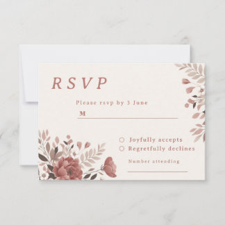 Dusty Rose Floral Wedding RSVP Card OSA Kort