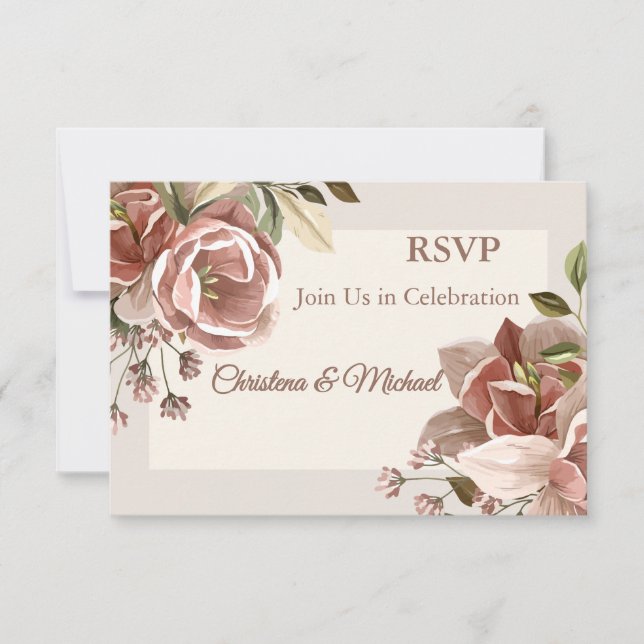 Dusty Rose Floral Wedding RSVP OSA Kort (Framsida)