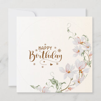 Dusty Rose Floral Wreath Flat Happy Birthday Card Kort