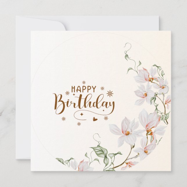 Dusty Rose Floral Wreath Flat Happy Birthday Card Kort (Framsida)