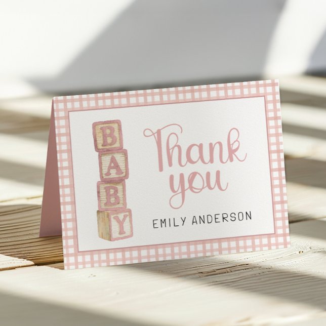 Dusty Rose Gingham Baby Tackkorts | Klossar Tack Kort (Thank You Card)