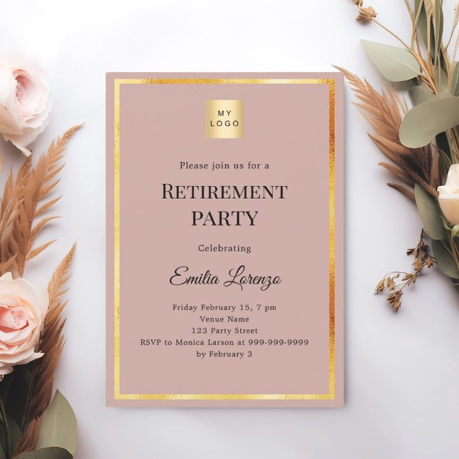 Dusty rose gold retirement party business logo inbjudningar (Skapare uppladdad)