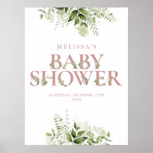 Dusty Rose Greenery Bokstav Baby Shower Skylt