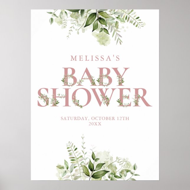 Dusty Rose Greenery Bokstav Baby Shower Skylt (Framsidan)