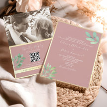 Dusty Rose Greenery Bröllops QR-inbjudan