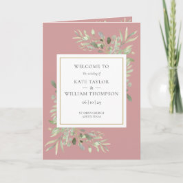 Dusty Rose Greenery Foliage Bröllop Program