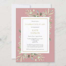 Dusty Rose Greenery Livs firande Begravning Inbjudningar