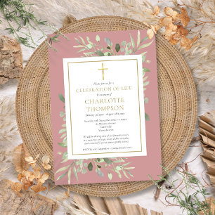 Dusty Rose Greenery Livs firande Begravning Inbjudningar
