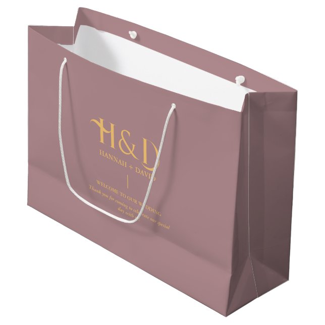 Dusty Rose & Guld Monogram Bröllop Välkommen Gäst  (Framsidan Vinklad)