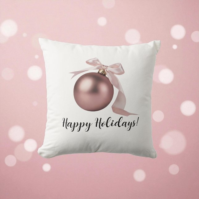 DUSTY ROSE HOLIDAY ORNAMENT THROW PILLOW KUDDE (Soft dusty-rose holiday pillow to bring a gentle, cozy touch to your seasonal home décor.)