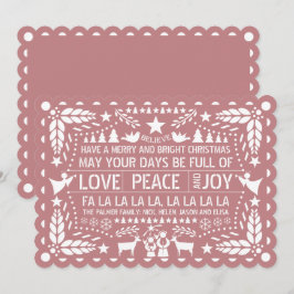 Dusty rose Kärlek Fred Glädje papel picado jul Julkort