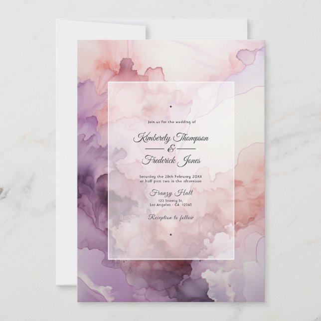 Dusty Rose, Lavendel och Silverbläck Bröllop Inbjudningar (Framsida)