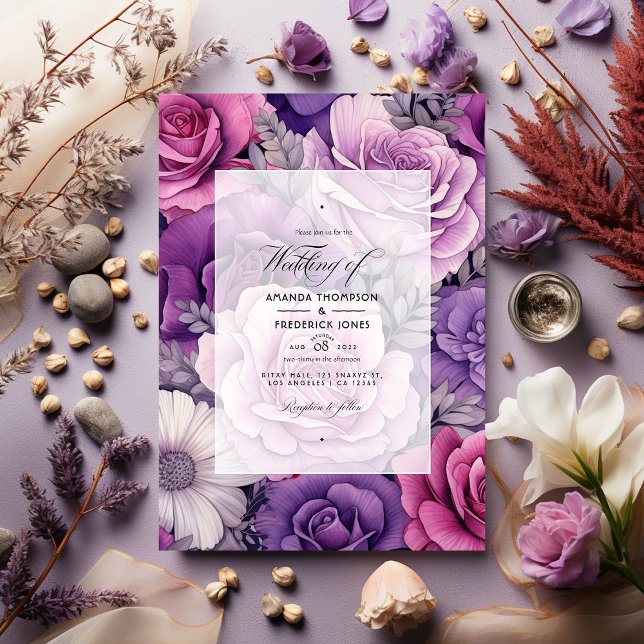 Dusty Rose, Lavender och Silver Floral Wedding Inbjudningar (Skapare uppladdad)