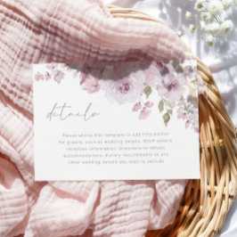 Dusty Rose Mauve Blush Floral Wedding Details Tilläggskort