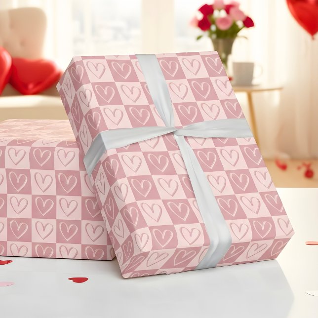 Dusty Rose Minimal Hearts Valentine Gift Presentpapper (Skapare uppladdad)