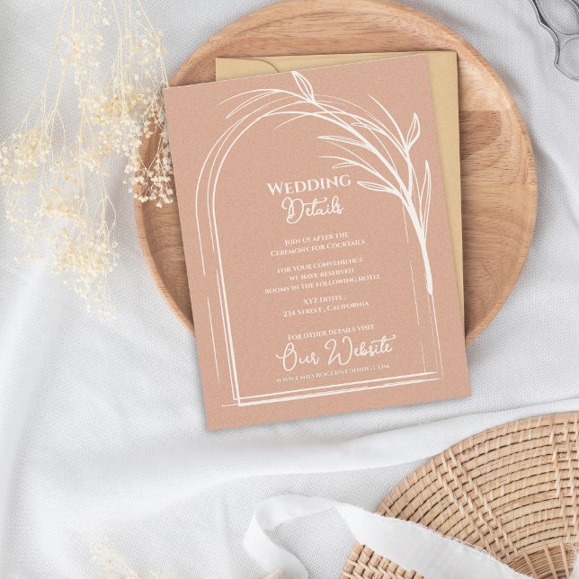 Dusty Rose Minimalist Arch Botanical Wedding Tilläggskort (Dusty Rose Minimalist Arch Botanical Wedding Details Enclosure Card | Romantic Wedding Information)