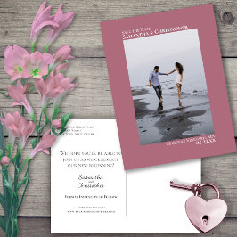 Dusty Rose Minimalistisk Bröllopsfoto Spara Datum Meddelande Vykort