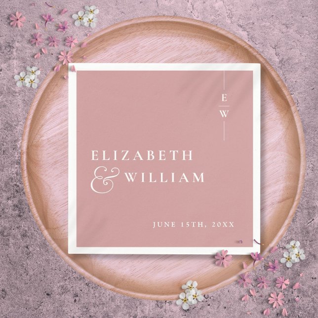 Dusty Rose Minimalistisk Elegant Monogram Bröllop Pappersservett (Dusty Rose Minimalist Elegant Monogram Wedding Napkins)