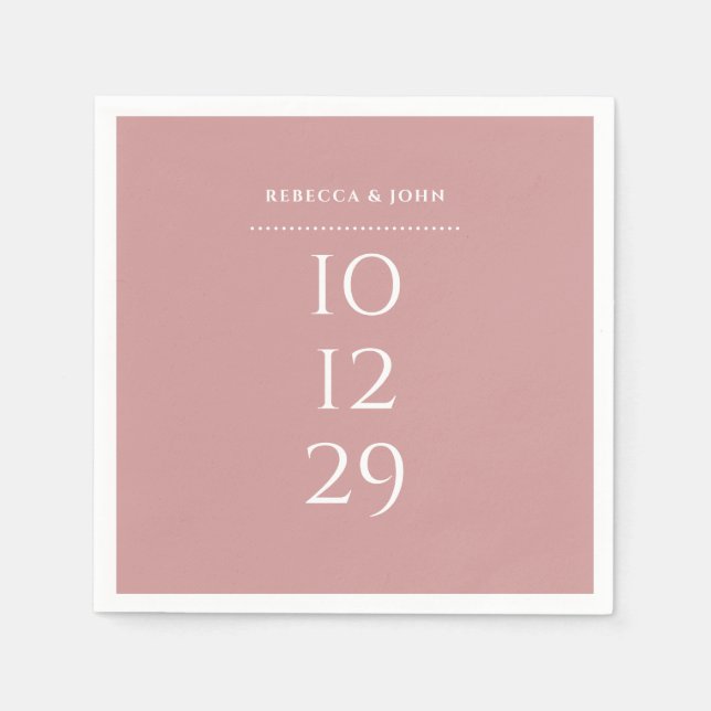 Dusty Rose Minimalistisk Speciell Datum Bröllop Pappersservett (Framsidan)