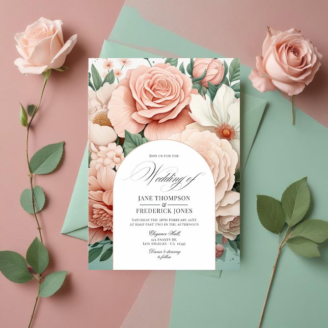 Dusty Rose, Mint Green, and Blush Floral Wedding Inbjudningar (Dusty Rose, Mint Green, and Blush Floral Wedding Invitation)