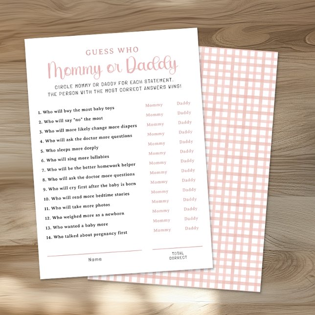 Dusty Rose Mommy or Daddy Baby Shower Game Card Rådkort (Mommy & Daddy Game Card)