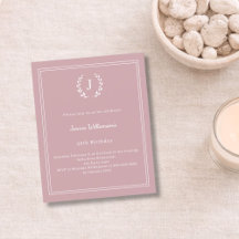 Dusty rose monogrammed wreath birthday invitation