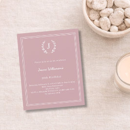 Dusty rose monogrammed wreath birthday invitation