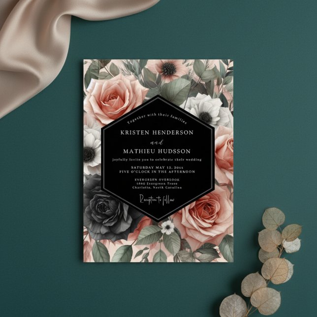 Dusty Rose Moody Bloom Wedding Inbjudningar (Skapare uppladdad)