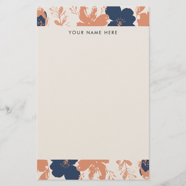 Dusty Rose och Blommig med Namn Brevpapper (Framsida)