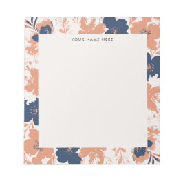 Dusty Rose och Blommor i Blått med Namn Anteckningsblock