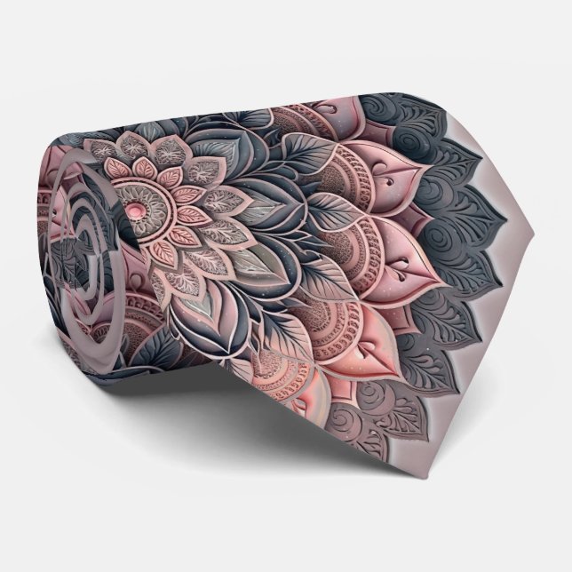 Dusty Rose och Charcoal Blommig Mandala Slip Slips (Rullad)