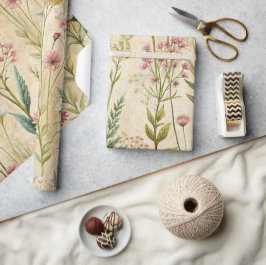 Dusty Rose och Sage Vildblomma Botanisk Scen Presentpapper