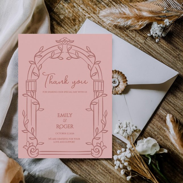 Dusty Rose Ornate Arch Botanical Wedding Thank You Vykort (Dusty Rose Ornate Arch Botanical Wedding Thank You Card | Romantic Wedding Thank You Note)