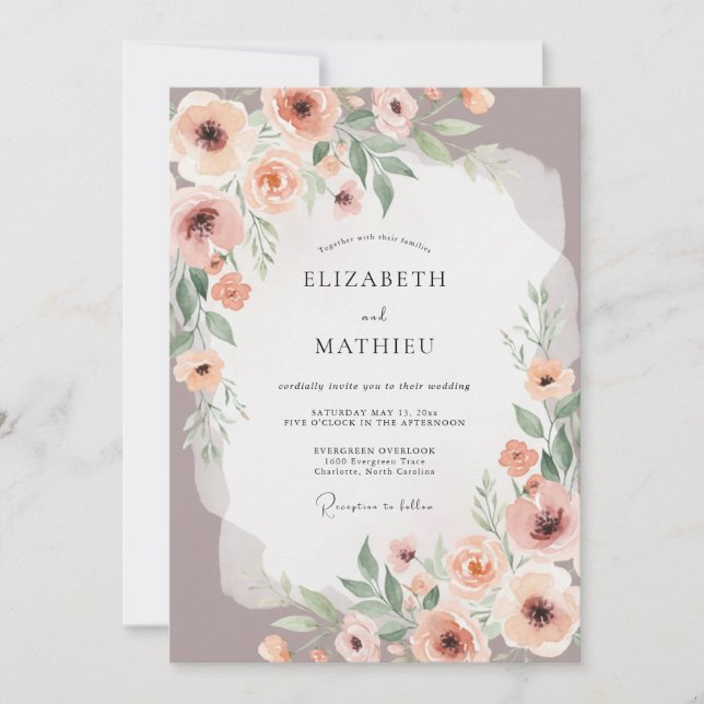 Dusty Rose Painterly Floral Wedding Inbjudningar (Framsida)