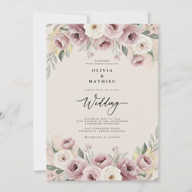 Dusty Rose Painterly Romance Wedding Inbjudningar (Framsida)