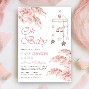 Dusty Rose Pampas Boho Rainbow Bebis Shower Inbjudningar