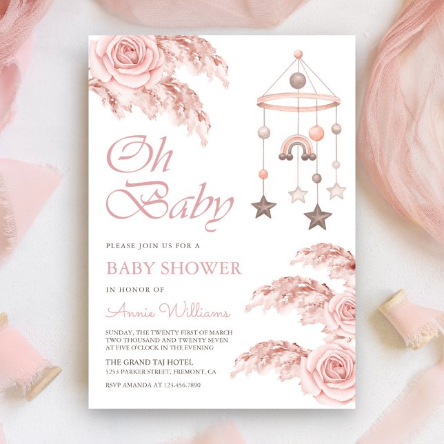 Dusty Rose Pampas Boho Rainbow Bebis Shower Inbjudningar (Skapare uppladdad)