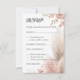 Dusty rose pampas grass RSVP card invitation Inbjudningar