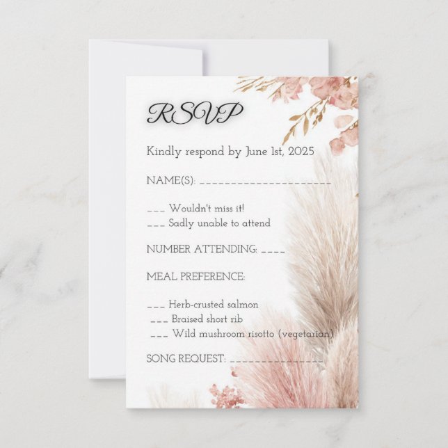 Dusty rose pampas grass RSVP card invitation Inbjudningar (Framsida)