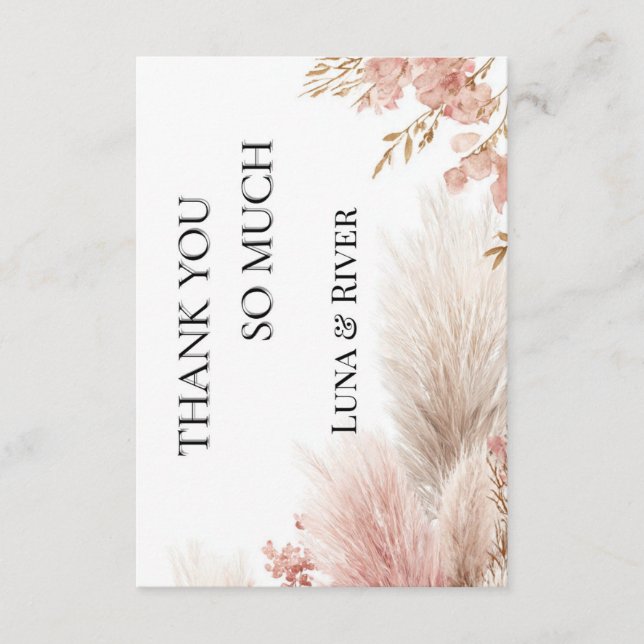 Dusty rose pampas grass thank you card  inbjudningar (Framsida)
