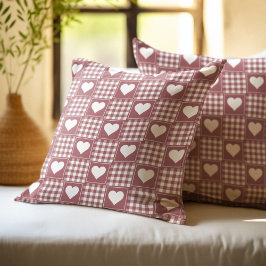 Dusty Rose Patchwork Hjärtan Mönster Kudde