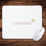 Dusty Rose Personalized Name Gold Leopard Heart Musmatta<br><div class="desc">This stylish mousepad features a clean white background with a personalized name written in a simple dusty rose font. At the end of the name there is a small gold leopard print heart that adds a trendy animal print accent. The soft dusty rose color combined with the bold leopard pattern...</div>