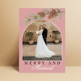 Dusty Rose Pine Merry & Married Photo Christmas Julkort