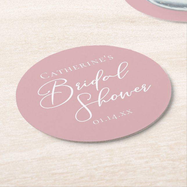 Dusty Rose Pink Bridal Shower Personalized Underlägg Papper Rund (Vinklad)