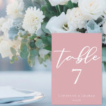 Dusty Rose Pink Feminine Typography Wedding Bordsnummer<br><div class="desc">This dusty rose pink wedding table number features delicate white typography for a romantic afternoon ceremony for a feminine bride who likes soft colors and minimal script design. Soft pastel pink reception decor.</div>