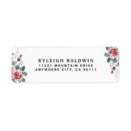 Dusty Rose Pink Mauve Elegant Greenery Floral Returadress Etikett
