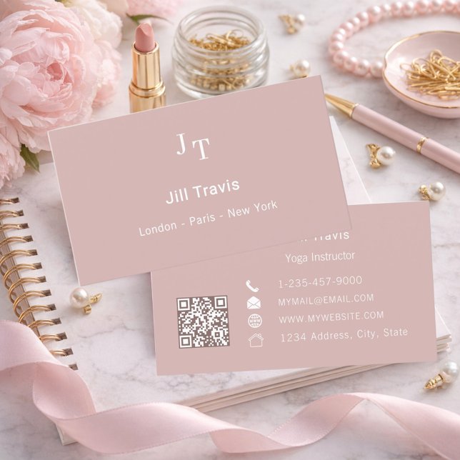 Dusty rose pink neutral QR code Business Card Visitkort (Skapare uppladdad)