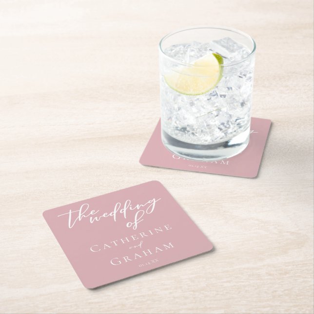 Dusty Rose Pink Personalized Wedding Underlägg Papper Kvadrat (Insitu)