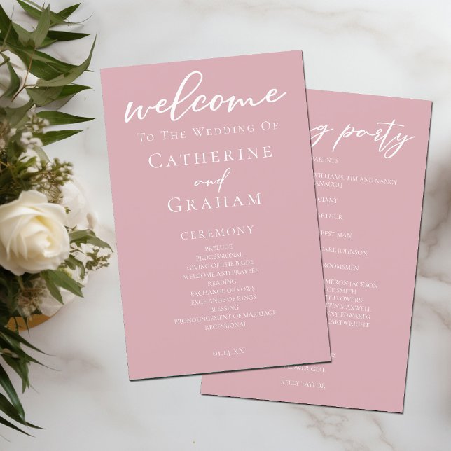 Dusty Rose Pink Romantic Wedding Program (Skapare uppladdad)