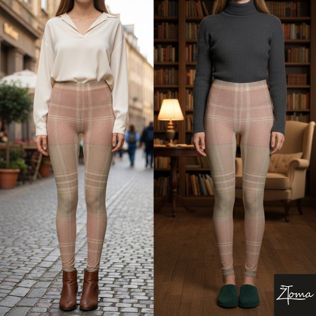 Dusty Rose Pink Sage Tartan Plaid Leggings (Skapare uppladdad)